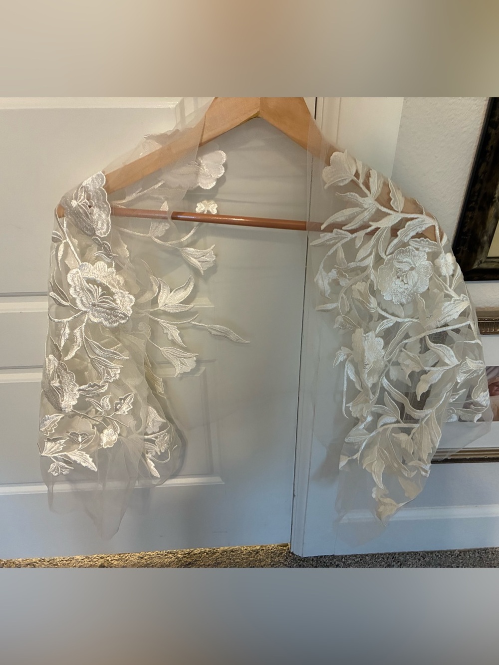Sheer Floral Embroidered Bridal Shawl